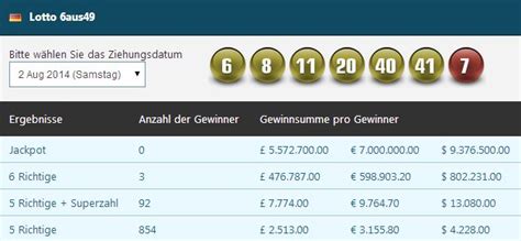 6 aus 49 ergebnisse.